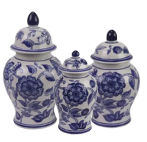 Set of 3 Blue & White Flower Food Safe Jars | The Enchanted Home