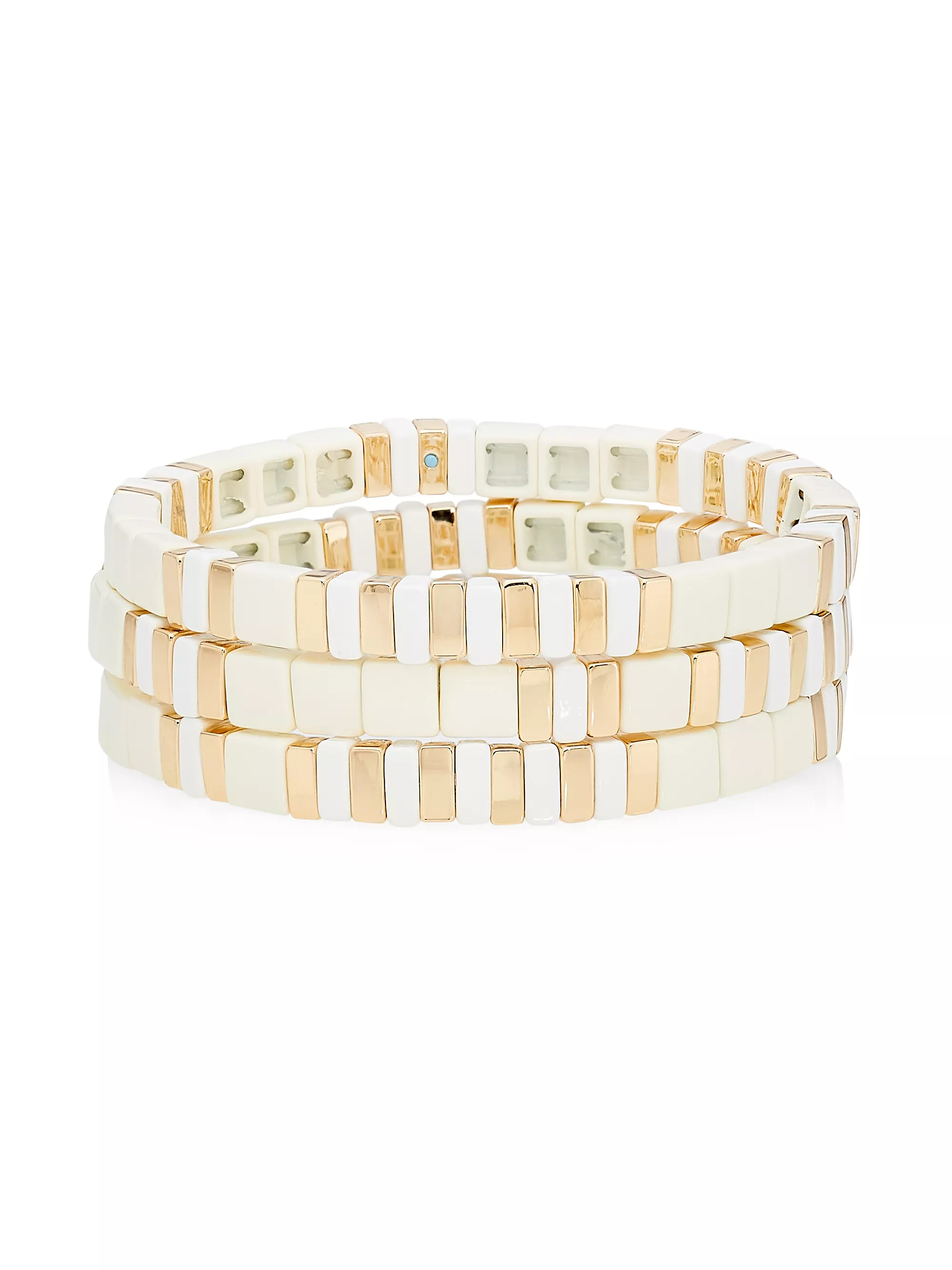 Triple Crème 3-Piece Goldtone & Enamel Bead Stretch Bracelet Set | Saks Fifth Avenue