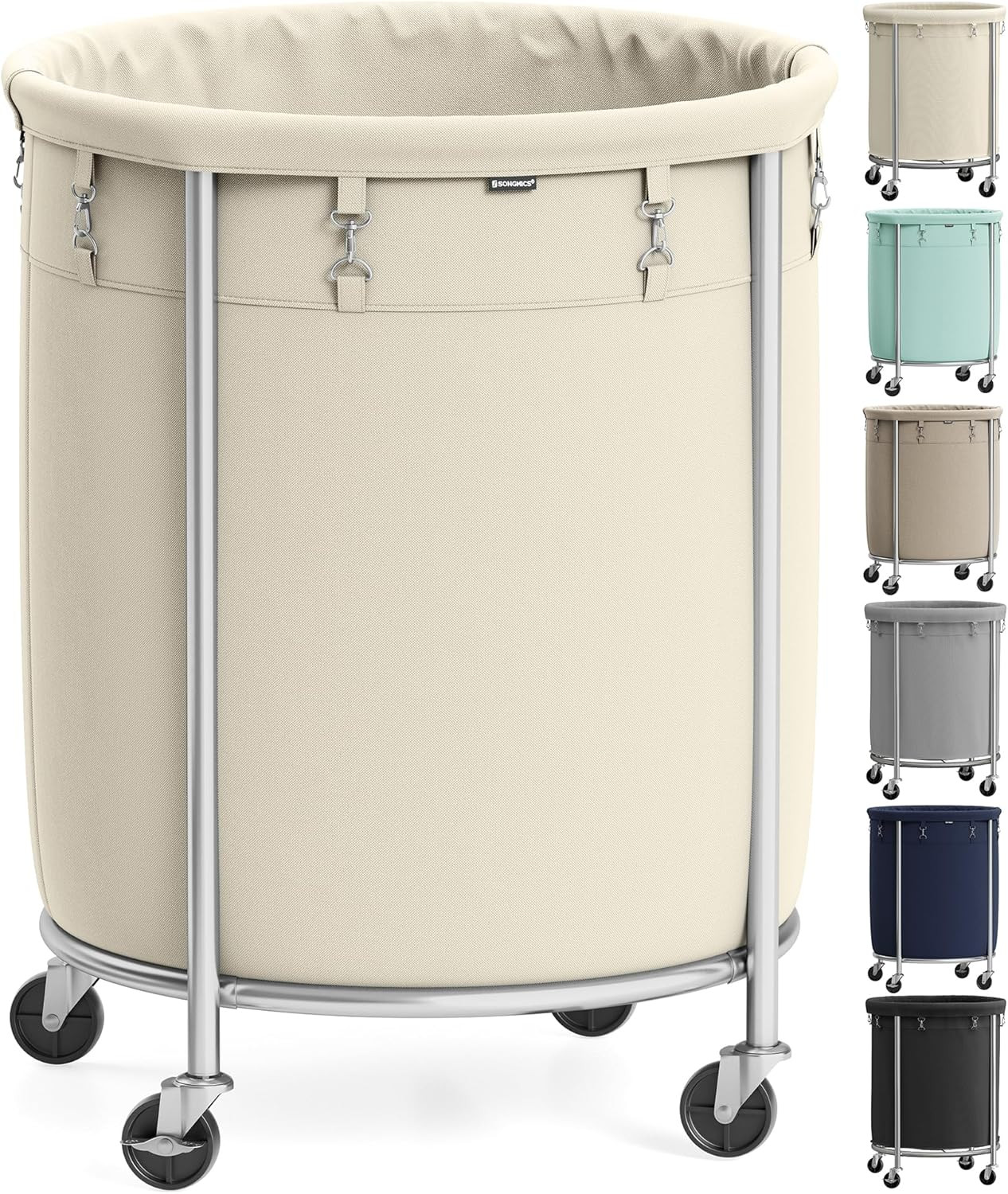 SONGMICS Laundry Basket with Wheels, Rolling Laundry Hamper, 45 Gal., Round Laundry Cart with Ste... | Amazon (US)