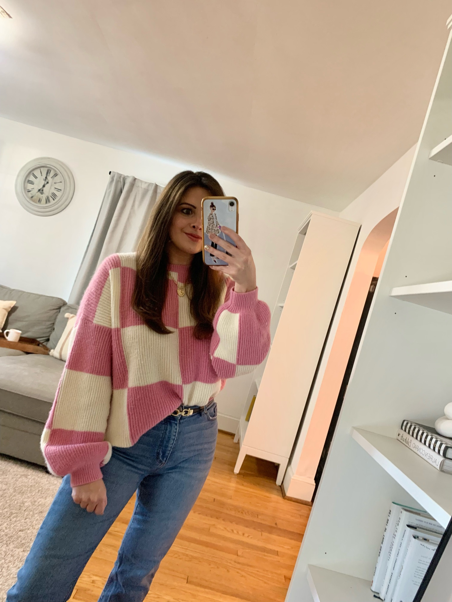 Casual Valentine’s Day outfit ideas! Pink and white checkered sweater paired with a gold pendant heart necklace & skinny black leather belt 💕🎀

sweater outfits | casual winter outfit | oversized sweaters | winter fashion   

#LTKstyletip #LTKSeasonal #LTKover40