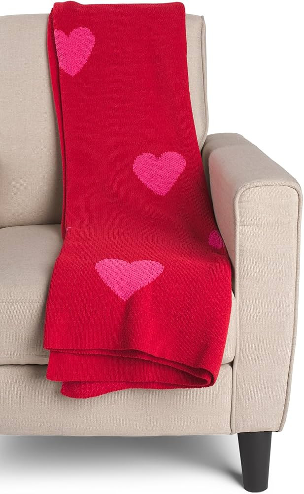 Nicole Miller Home Knit Throw Blanket (Red - Pink Hearts, Throw - 50" x 70") | Amazon (US)