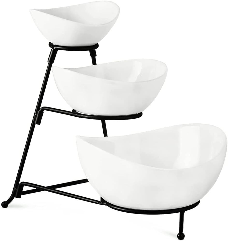 Gomakren 3 Tiered Oval Serving Bowl With Collapsible Metal Rack, Thanksgiving Bowls Dishes, Desse... | Amazon (US)