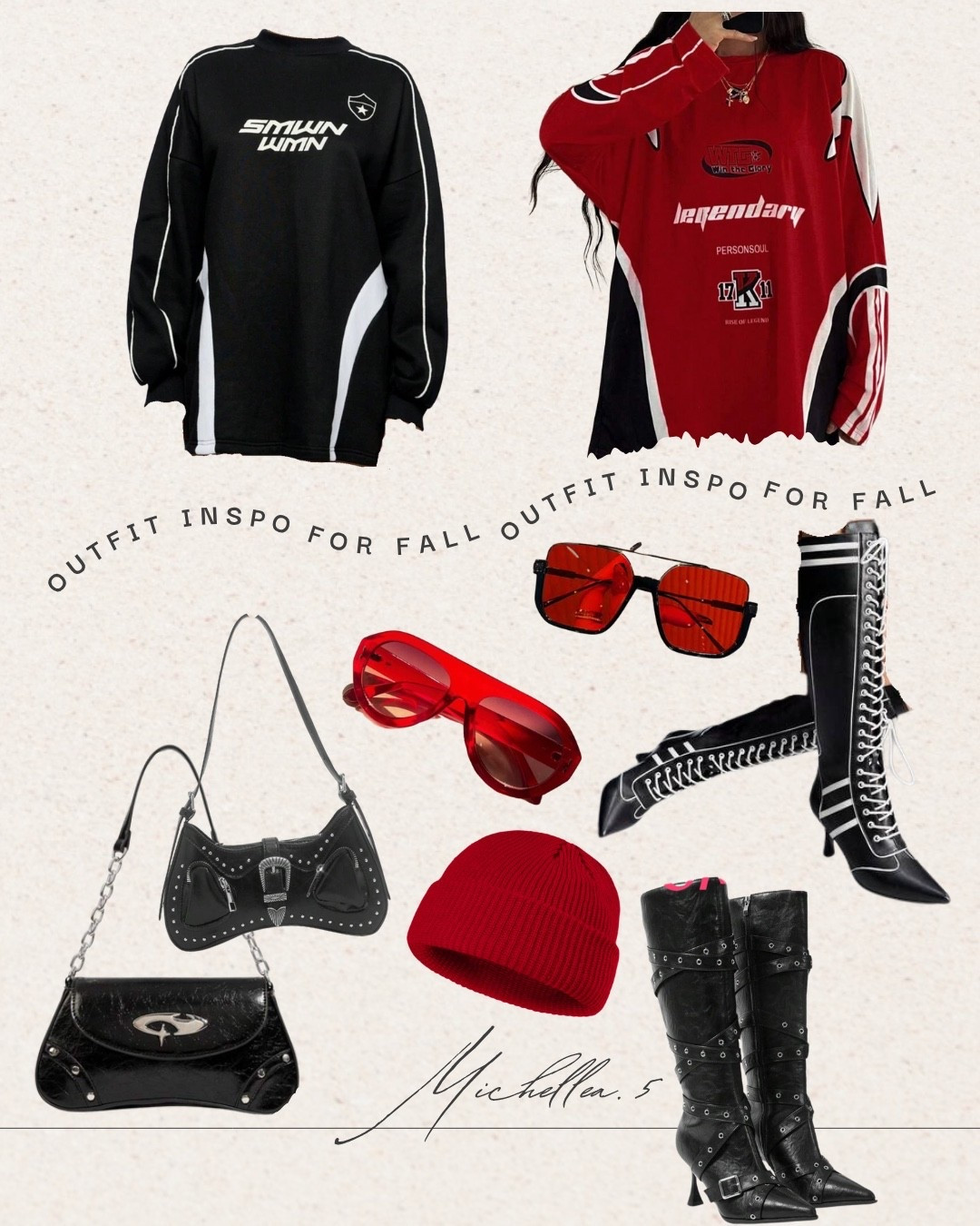 Sporty meets street glam 🖤❤️ Fall fits with attitude — bold boots, statement shades, and oversized everything 🔥 #FallOutfitInspo #StreetStyle #OOTD #FallFashion #EdgyStyle #FashionInspo #SportyChic #Streetwear #FallVibes #Michellea5

#LTKFindsUnder50 #LTKSeasonal #LTKStyleTip