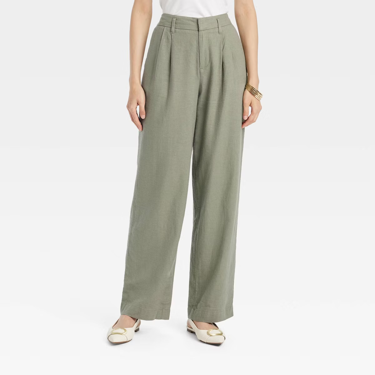Women's High-Rise Linen Pleat Front Straight Trousers - A New Day™ | Target
