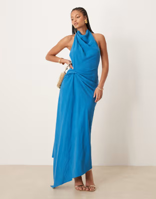 ASOS DESIGN Tall tuck detail halter maxi dress in cobalt blue | ASOS (Global)