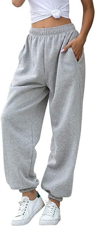 Amazon.com: HeSaYep Women's High Waisted Sweatpants Workout Active Joggers Pants Baggy Lounge Bot... | Amazon (US)