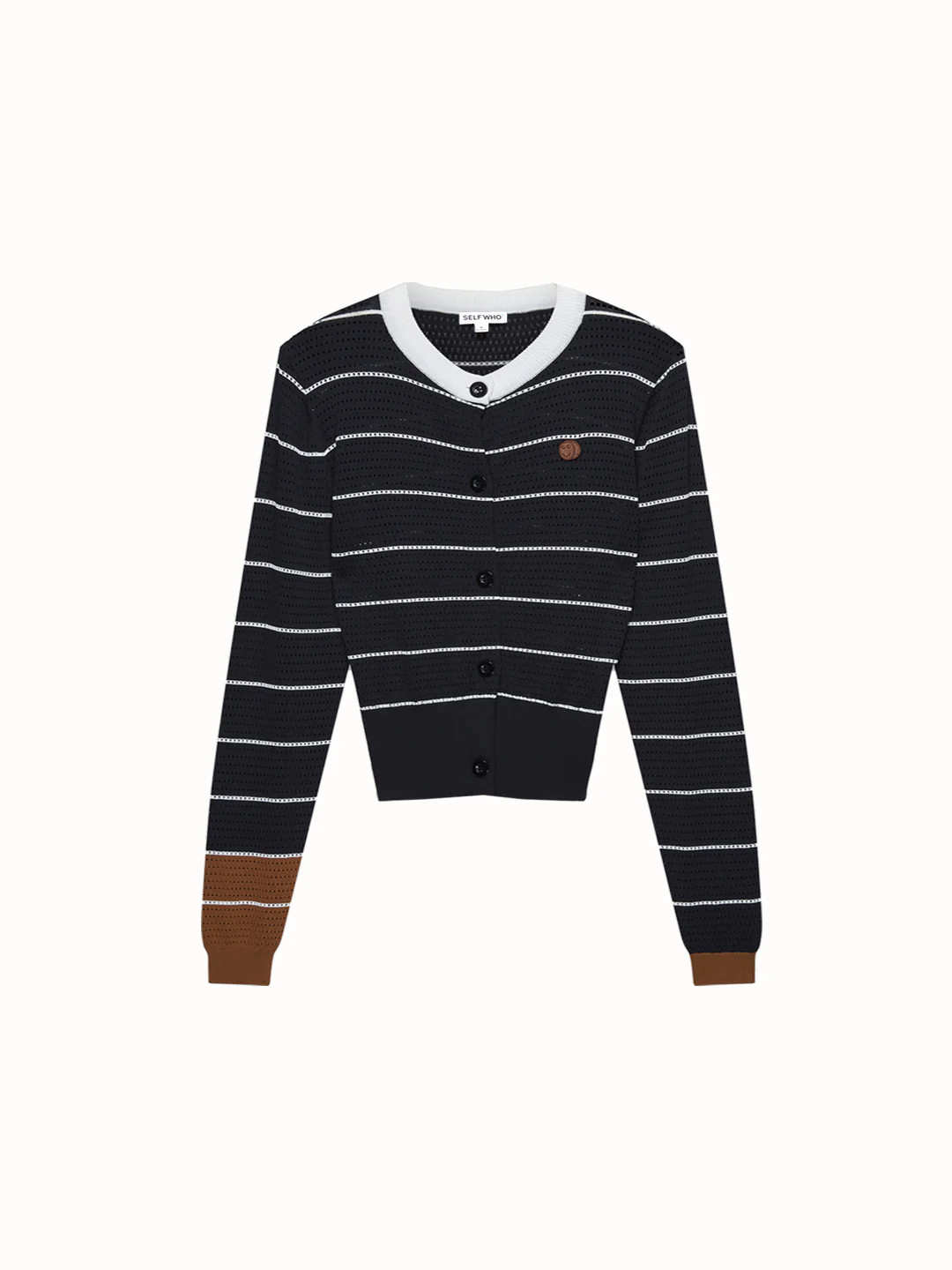 Black Openwork Knit Sweater Long Sleeve T-shirt | SELFWHO