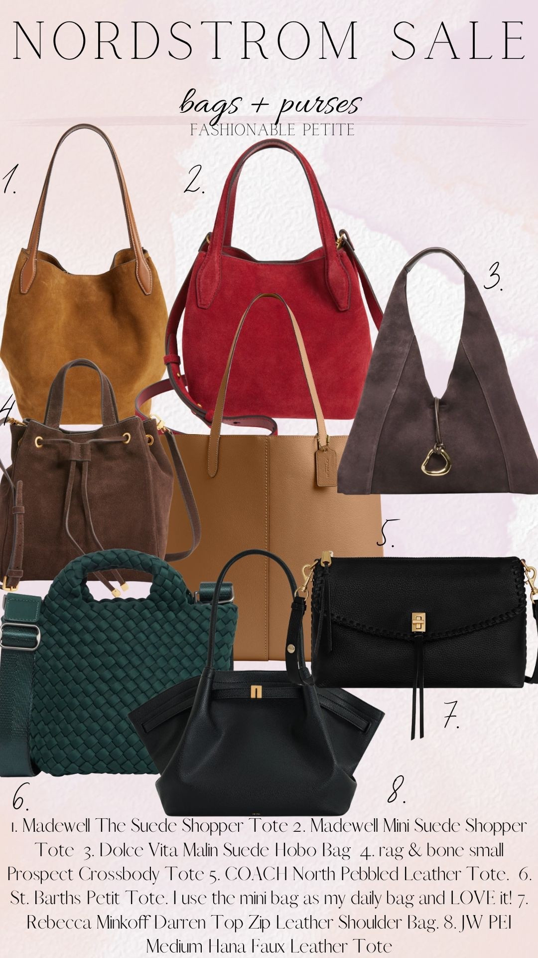 Purses and bags on sale for the Nordstrom sale! Save now and shop later. Suede totes and bags for fall and winter! I use the petit naghedi bag in brown as my everyday bag and I love the style and quality  

#LTKSaleAlert #LTKItBag
