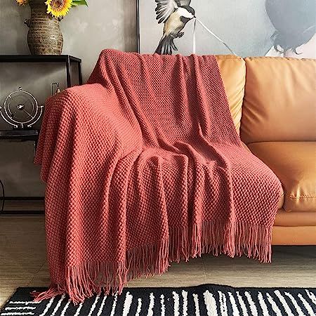 LOMAO Knitted Throw Blanket with Tassels Bubble Textured Soft Blanket Lightweight Throws for Couc... | Amazon (US)