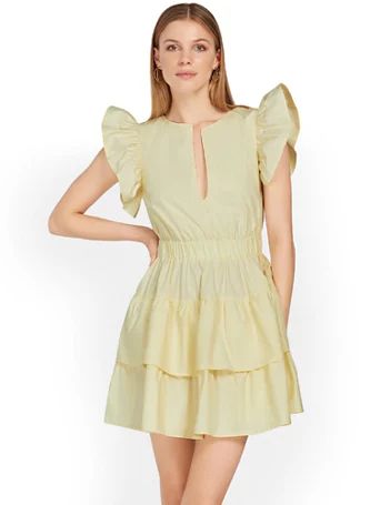 Tiered Split-Neck Ruffle Dress - In The Beginning - New York & Company | New York & Company