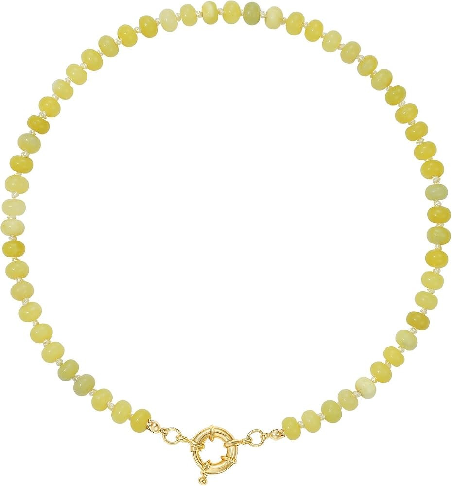 KissYan Beaded Gemstone Necklace for Women, Natural Stone Beach bead Necklace, 18" Boho Summer Ha... | Amazon (US)