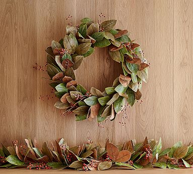 Faux Faded Magnolia and Berry Wreath & Garland | Pottery Barn (US)