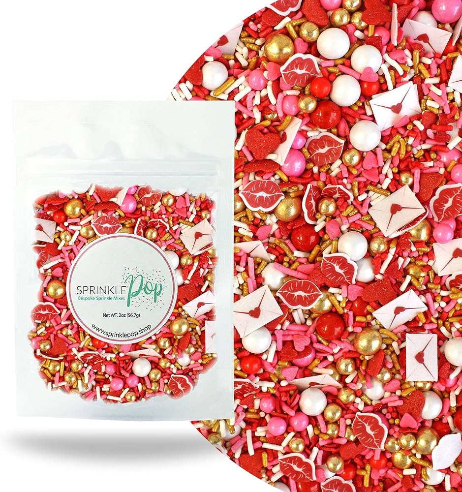Cupid's Kiss Sprinkle Mix| Red White Pink Valentine Sprinkles With Love Letter Pouty Lips Wafer P... | Amazon (US)