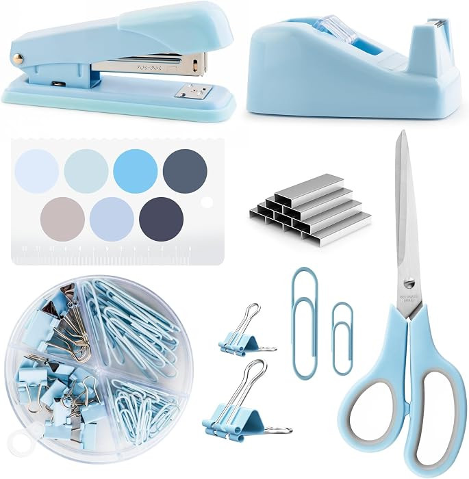 Blue Office Supplies for Kids, Desk Accessories for Kids, Stapler and Tape Dispenser Set for Wome... | Amazon (US)