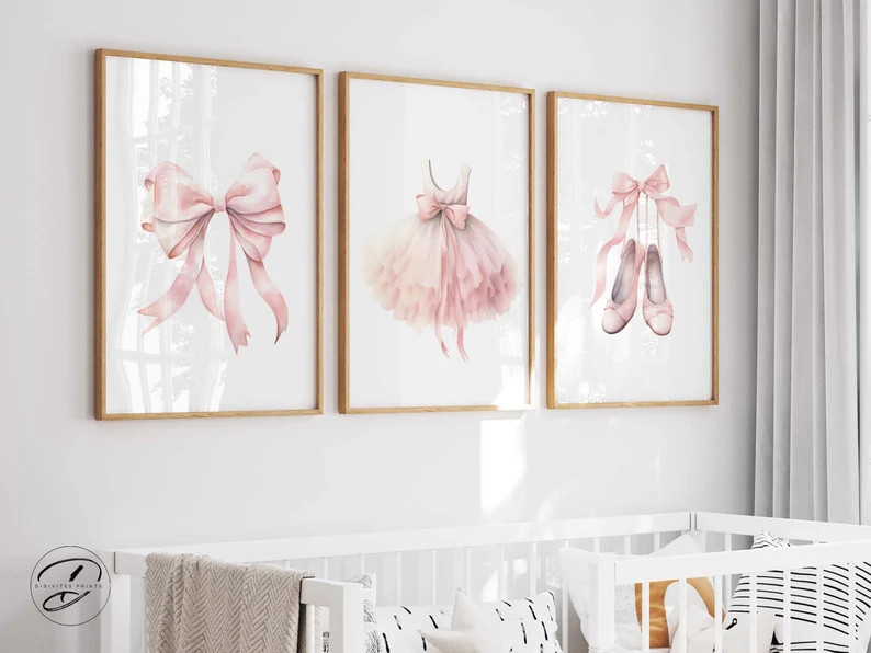 Set of 3 ORIGINAL Ballerina Wall Art, Girls Room Decor, Nursery Wall Art Prints, Soft Pink Wall A... | Etsy (US)