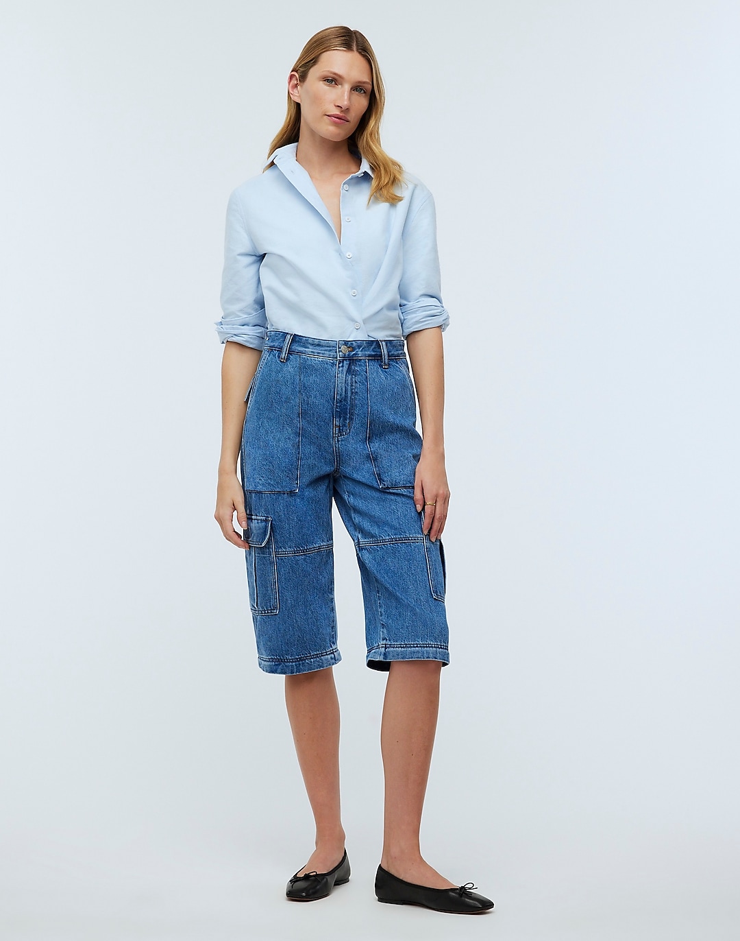 Baggy Straight Cargo Jeans in Thetford Wash: Zip-Off Edition | Madewell