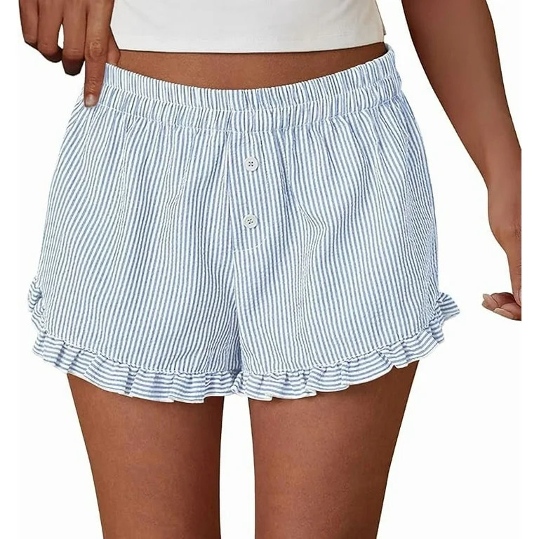PRETTYGARDEN Womens Boxer Shorts Y2K Ruffle Shorts Summer Spring Lounge Striped Casual Beach Bott... | Walmart (US)