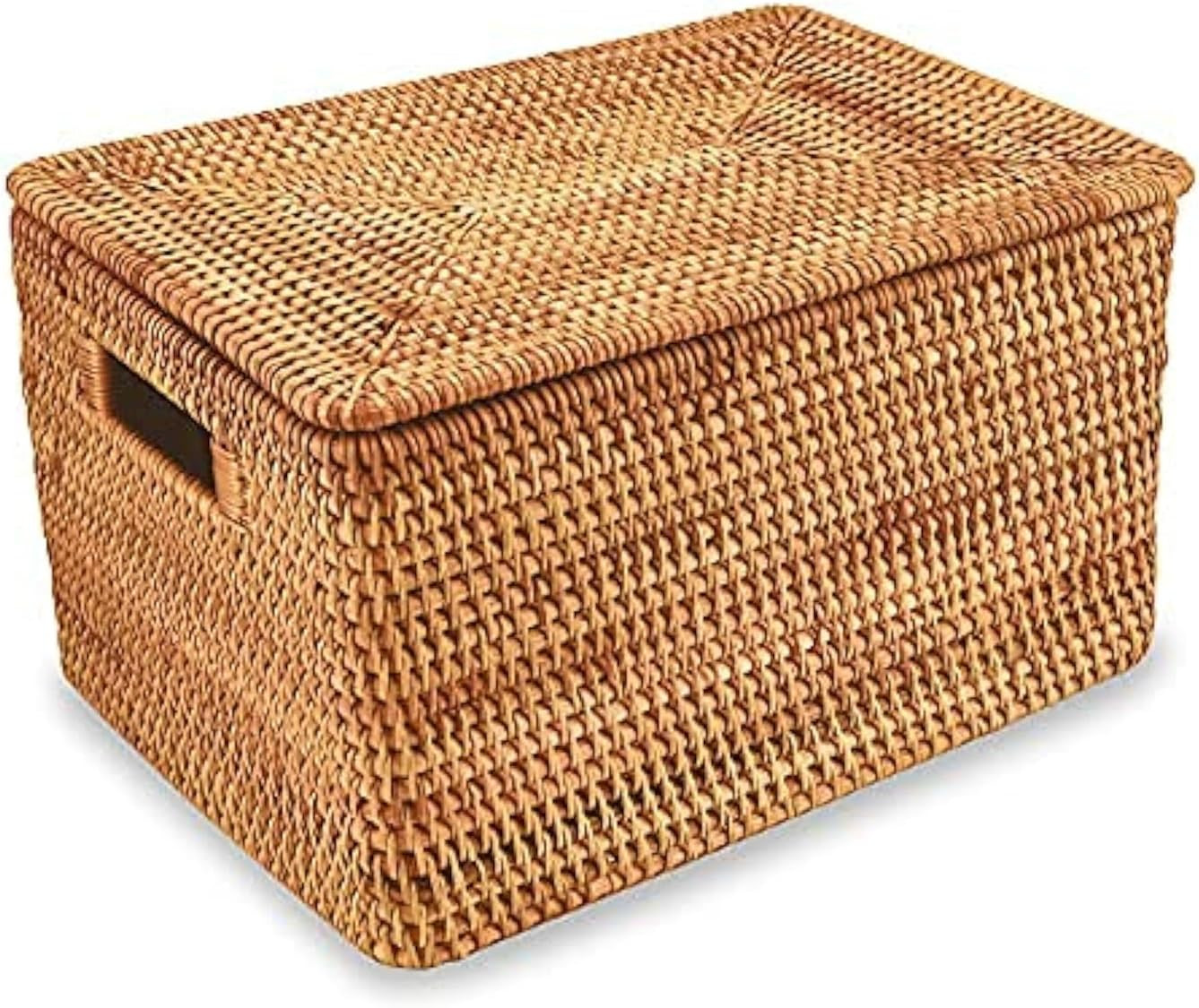 Rattan Basket With Lid, Large Lidded Basket For Storage(15.3" L×11.4"W×9.5"H) | Amazon (US)