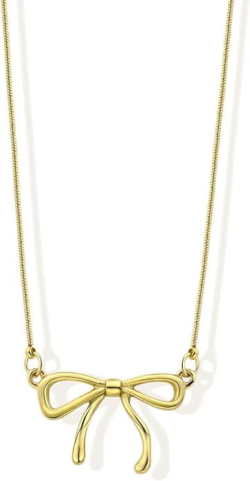 14K Gold Plated Bow Necklace Silver Gold Necklace for Women | Amazon (US)