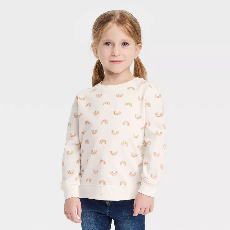 Toddler Girls' Rainbow French Terry Pullover - Cat & Jack™ Cream | Target