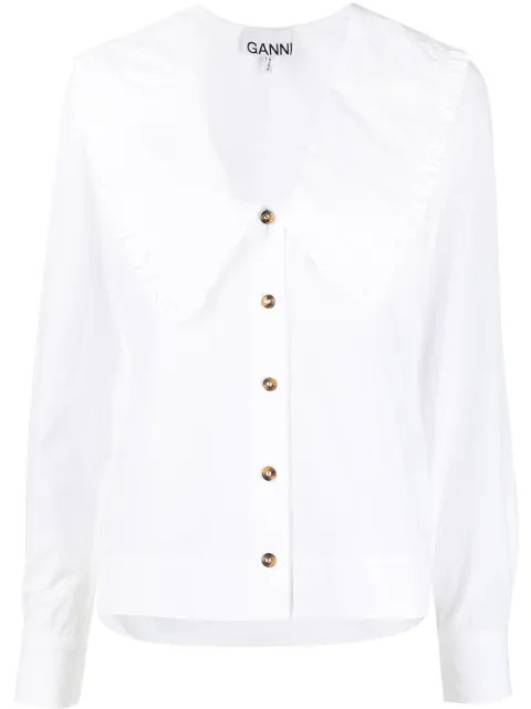 GANNI Ruffled Exaggerated Collar Blouse - Farfetch | Farfetch Global