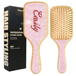 Personalized Rhinestone Hair Brush for Women & Girls - Custom Name Wooden Paddle Brush Natural Ba... | Amazon (US)