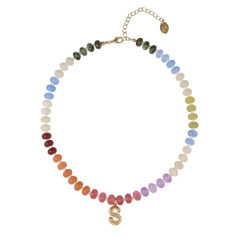 Time and Tru Goldtone Multicolored Bead Initial "S" Necklace | Walmart (US)