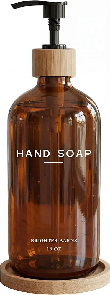 Amber Glass Hand Soap Dispenser Bathroom Set by Brighter Barns - Hand Soap Dispenser for Kitchen ... | Amazon (US)