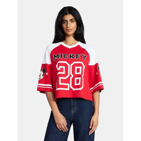Mickey Mouse Women s Short Sleeve Varsity Graphic Tee Sizes XXS-XXL | Walmart (US)