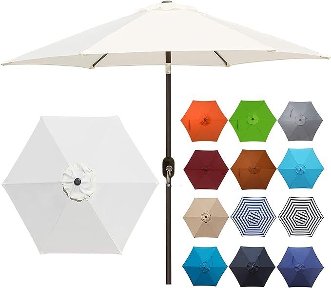 Blissun 7.5 ft Patio Umbrella, Yard Umbrella Push Button Tilt Crank (Cream White) | Amazon (US)
