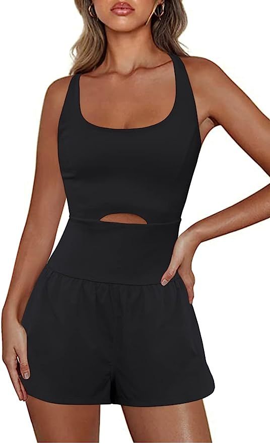 Nirovien Womens Workout Onesie One Piece Yoga Rompers Gym Short Jumpsuits Exercise Bodycon Outfit... | Amazon (US)