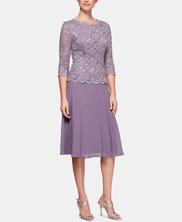 Sequined Lace Contrast Dress | Macys (US)