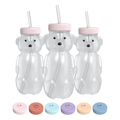 The 730 Project Honey Bear Straw Cup for Babies, 8-oz Honey Bear Cup with Lid, 3-Pack Therapy Learning Honeybear Straw, Baby Bottle Set, Cherry Blossom PINK | Amazon (US)