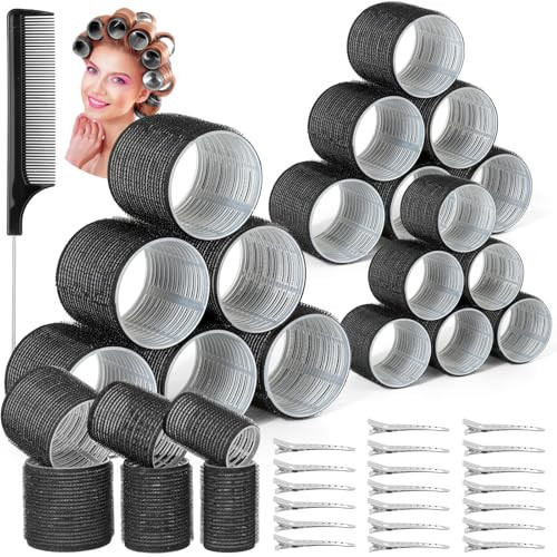 39PCS Self Grip Curlers 3 Sizes - Black 2.5in, 1.9in, 1.4in Rollers with Duckbill Clips for Long, Medium, Short, Thick, Fine Hair Volume and Bangs (Black) | Amazon (US)