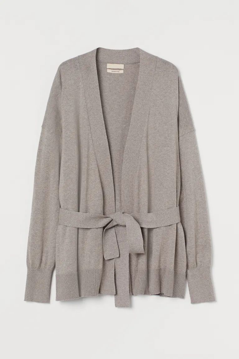V-neck cardigan in soft, fine-knit fabric in a cotton and cashmere blend. Heavily dropped shoulde... | H&M (US + CA)