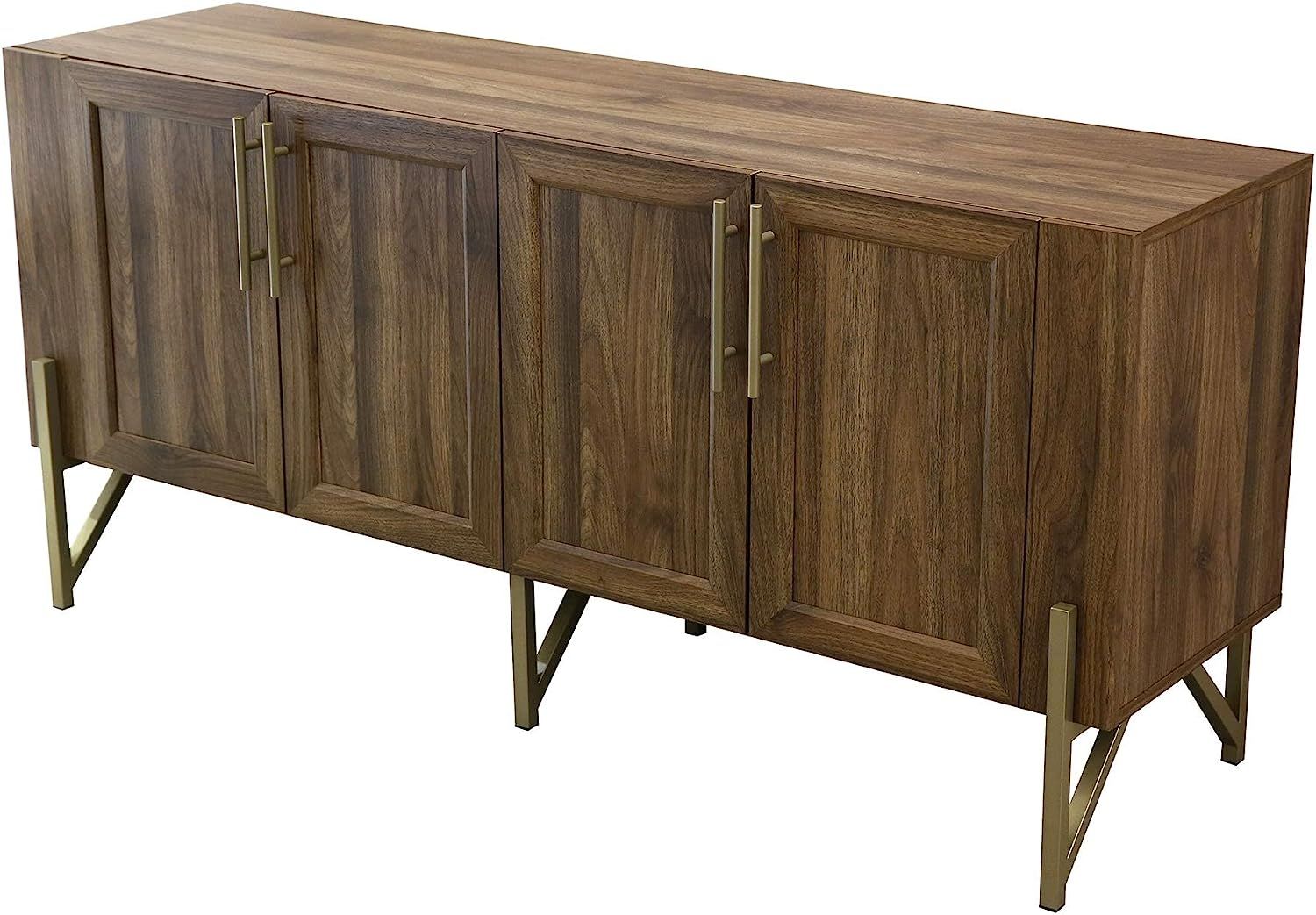 Tilly Lin Walnut Mid Century TV Stand Media Console, Side Board, Buffet Cabinet, Credenza Gold Pa... | Amazon (US)