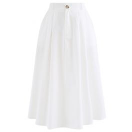 Slant Pockets A-Line Midi Skirt in White | Chicwish