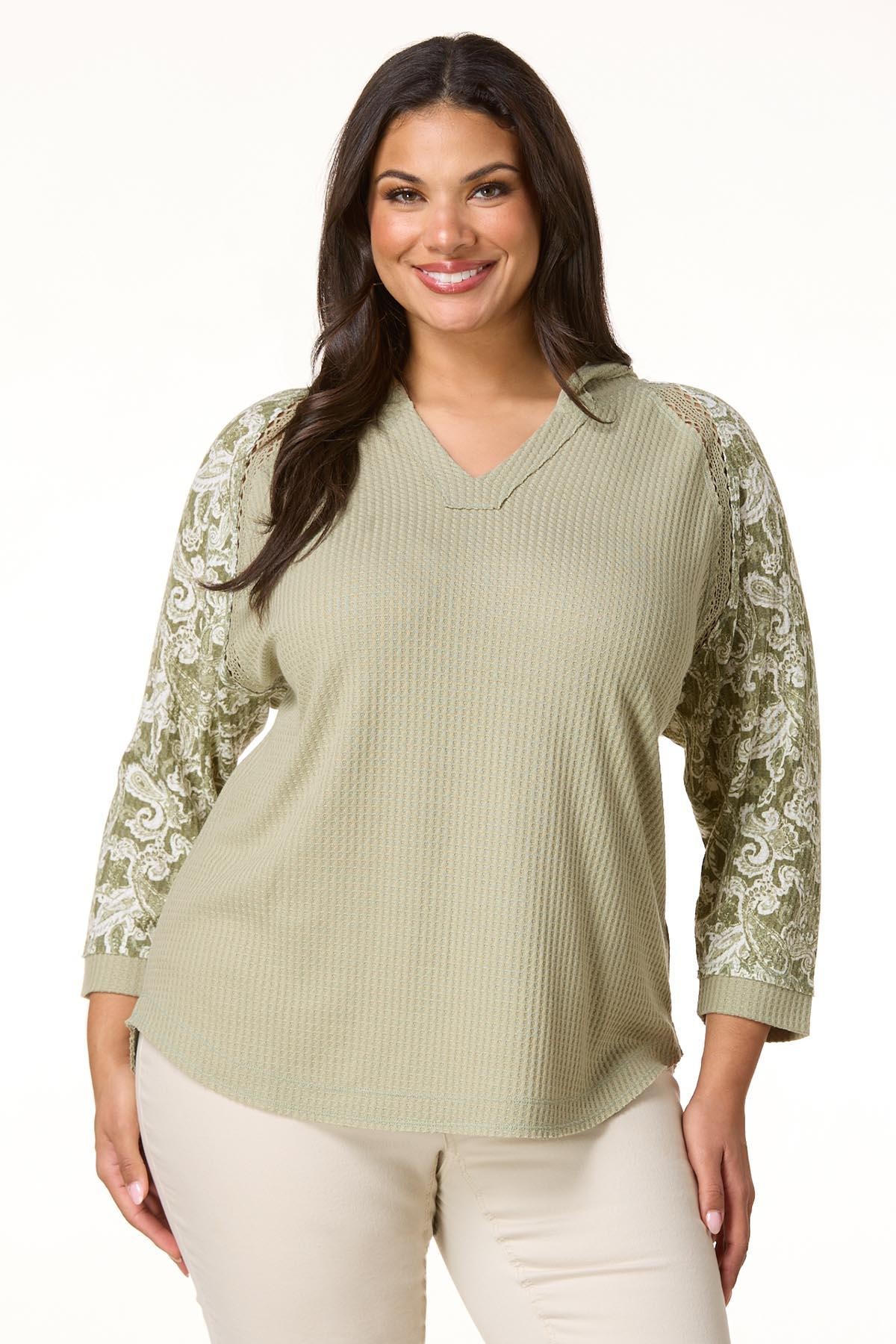 Plus Size Waffle Knit Lace Trim Hoodie | Cato Fashions