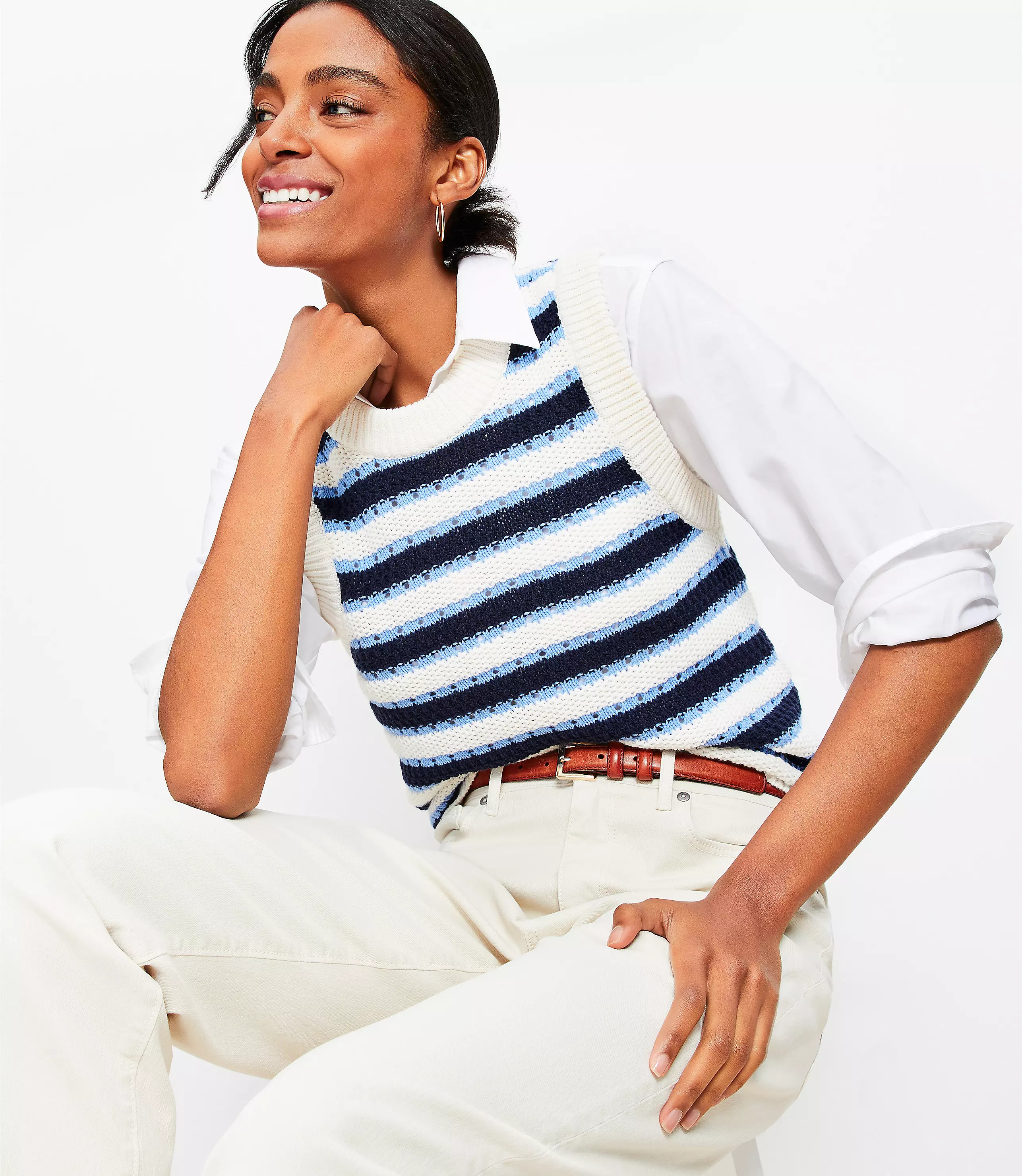 Striped Stitchy Sweater Vest | LOFT