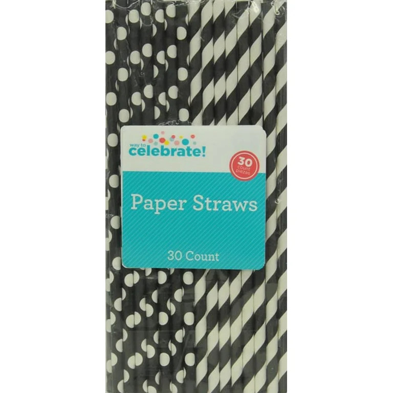 Black Polka Dot & Striped Paper Straws, 30ct | Walmart (US)