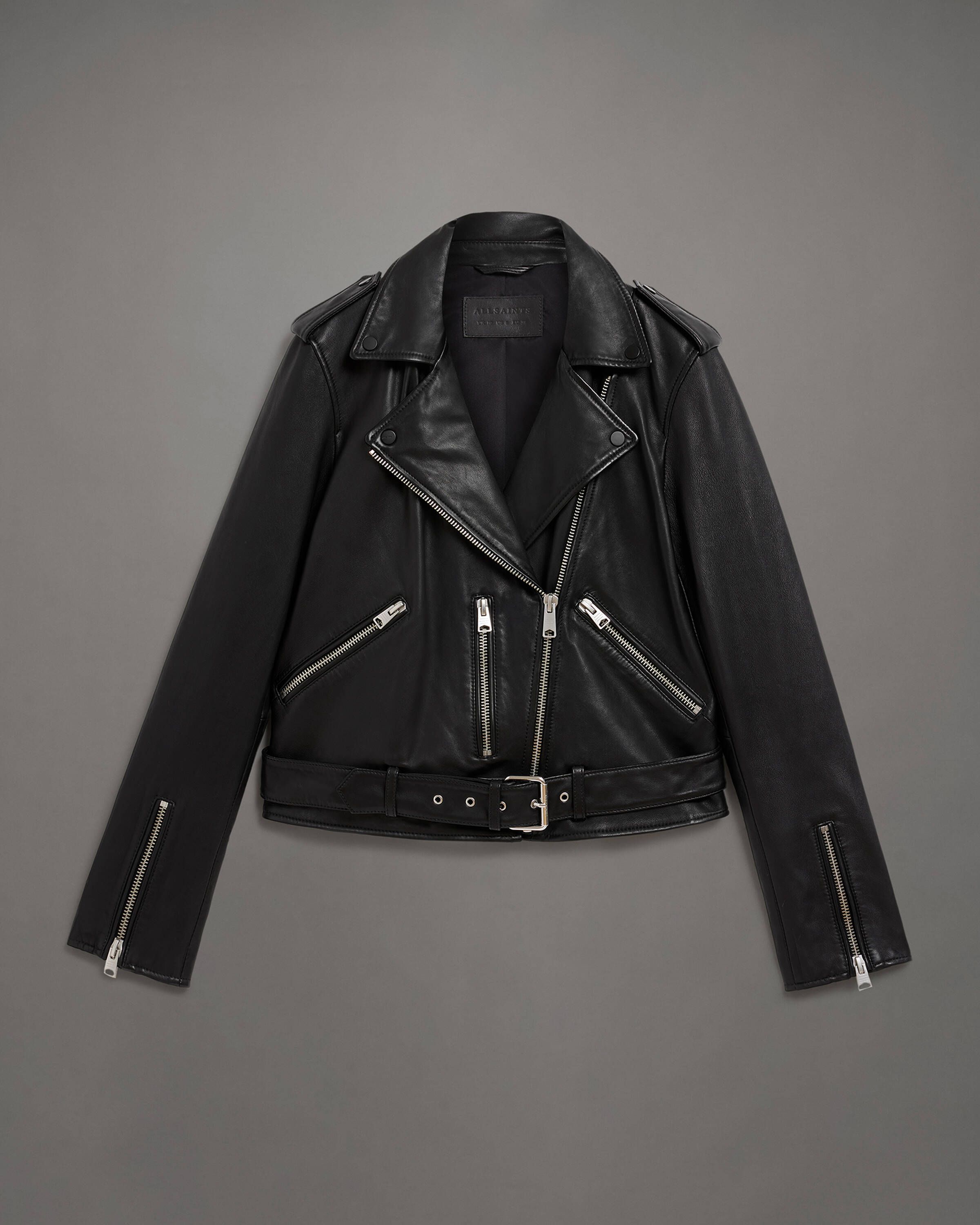 Balfern Belted Hem Leather Biker Jacket Black | ALLSAINTS | AllSaints UK