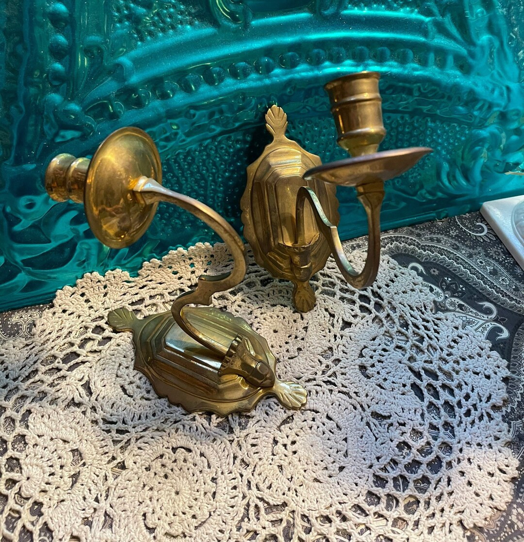 Vintage sturdy brass wall sconces set of 2 - Victorian style- vintage reproduction of antique sty... | Etsy (US)