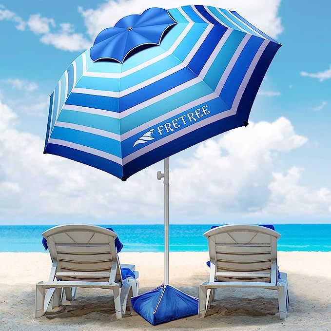 8FT Large Beach Umbrella, FRETREE Portable Outdoor Umbrella with UPF50+ UV Protection, Sandbag, A... | Amazon (US)