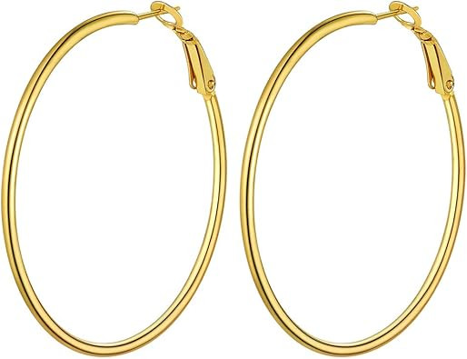 Small/Medium/Large Stainless Steel Hoop Earrings, 18K Gold/Black Plated Circle Endless Hoops (30m... | Amazon (US)