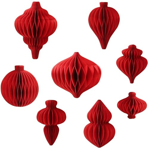 SLEETLY 8pk Paper Ornaments for Christmas Trees, Hanging 3D Honeycomb Xmas Decorations Set, Garnet Red | Amazon (US)