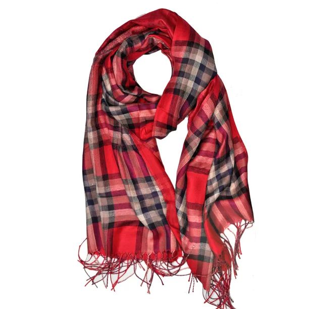 NYFASHION101 Women's Soft Tassel Tartan Plaid Shawl Scarf Wrap, Red/Navy | Walmart (US)