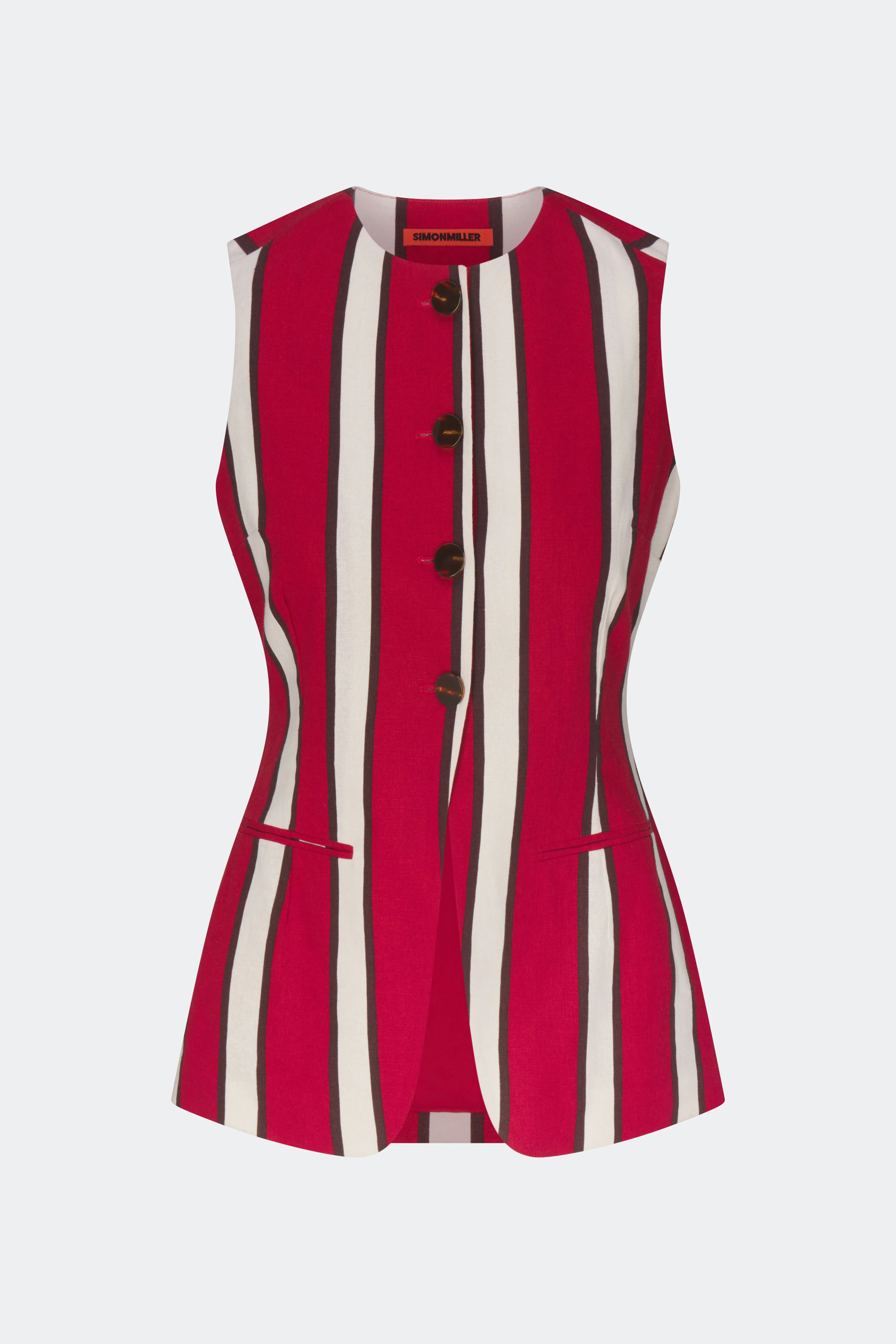 Del Mar Linen Vest in Venetian Red Stripe | Simon Miller