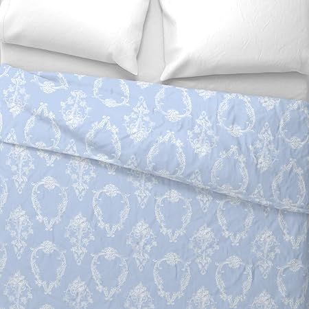 Cotton Sateen Duvet Cover, Full/Queen - Blue White Rococo Floral Damask Country French Toile Prin... | Amazon (US)