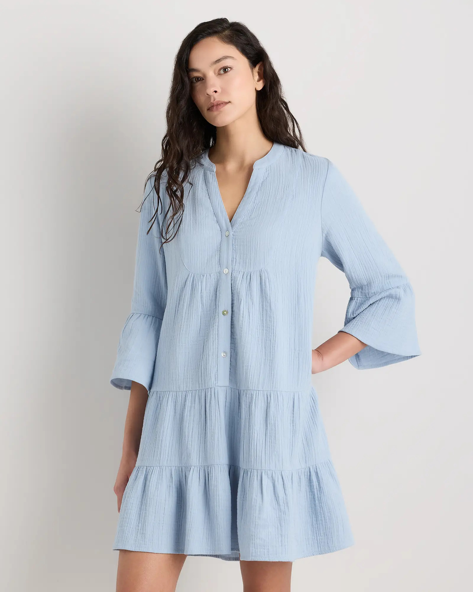 100% Organic Cotton Gauze Long Sleeve Tiered Mini Dress | Quince