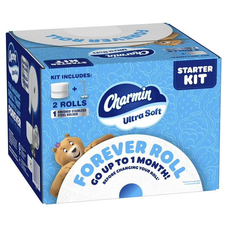 Charmin Toilet Paper Ultra Soft, Forever Roll Starter Kit, 1 Holder, 2 Rolls, 2-Ply Bath Tissue | Walmart (US)